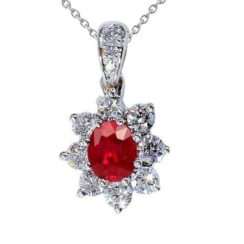 Ciondolo Diamante 1 Pollice 3.45 Carati Rubino Fiore di Loto Oro Bianco 14K - harrychadent.it