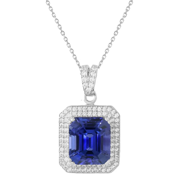 Ciondolo Diamond Double Halo Emerald Ceylon Sapphire 3,75 carati - harrychadent.it