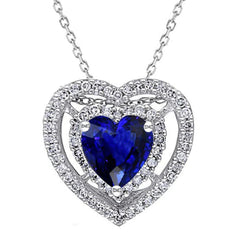 Ciondolo Fantasia Diamante Cuore Zaffiro Ceylon Con Catena 5 Carati