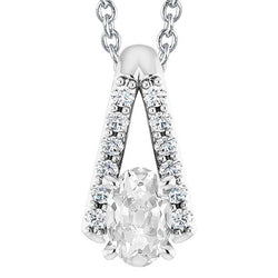 Ciondolo Gioiello da Donna con Diamanti Old Slide da 5,50 carati ovali e taglio rotondo in Oro Bianco 14K