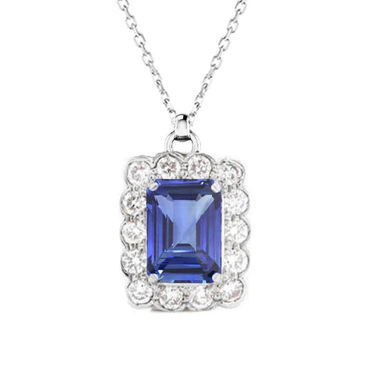 Ciondolo Halo Emerald Blue Sapphire & Diamond Flower Style 4,25 carati - harrychadent.it