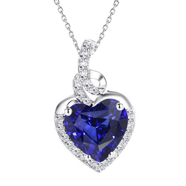 Ciondolo Halo Heart Blue Sapphire & Diamond Twisted Style 4,50 carati - harrychadent.it