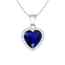 Ciondolo Halo Heart Ceylon Zaffiro e collana di diamanti 3 carati