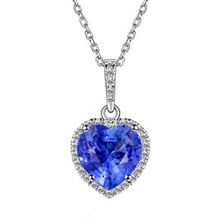 Ciondolo Halo Heart Ceylon Zaffiro e collana di diamanti 4 carati