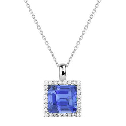 Ciondolo Halo Princess con zaffiro azzurro e diamanti rotondi 1,75 carati
