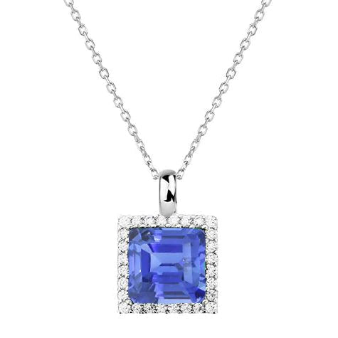 Ciondolo Halo Princess con zaffiro azzurro e diamanti rotondi 1,75 carati - harrychadent.it