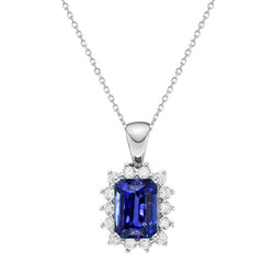Ciondolo Halo Radiant Blue Sapphire e Diamond Star Style 1,75 carati
