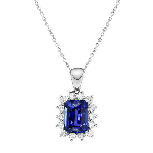 Ciondolo Halo Radiant Blue Sapphire e Diamond Star Style 1,75 carati - harrychadent.it