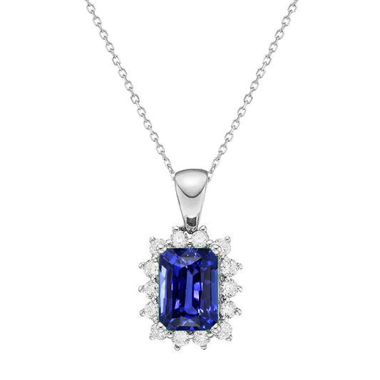 Ciondolo Halo Radiant Blue Sapphire e Diamond Star Style 1,75 carati - harrychadent.it