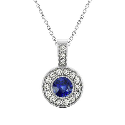 Ciondolo Halo Round Ceylon Sapphire Collana Lunetta Set 2,25 carati - harrychadent.it