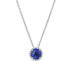 Ciondolo Halo con diamante e zaffiro blu rotondo con catena 1,50 carati