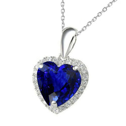 Ciondolo Halo con zaffiro blu a cuore e diamante rotondo con cauzione 5 carati