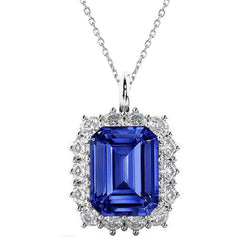 Ciondolo Halo con zaffiro blu smeraldo e diamante con cauzione 6 carati