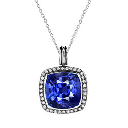 Ciondolo Halo con zaffiro cuscino e diamante rotondo 3,75 carati oro 14K