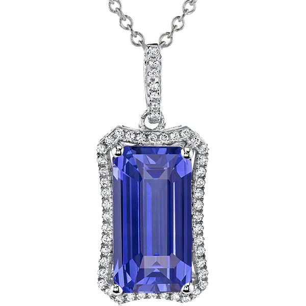 Ciondolo Halo da 6,75 carati con zaffiro blu smeraldo e oro con diamanti tondi - harrychadent.it