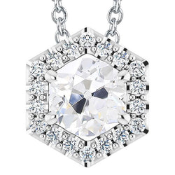 Ciondolo Halo da donna con gioielli da minatore antico con diamanti rotondi da 7,50 carati in oro bianco 14 carati