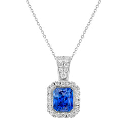 Ciondolo Halo da donna con zaffiro Ceylon e diamante 2,25 carati