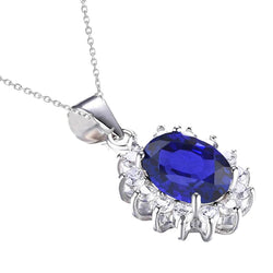 Ciondolo Halo ovale con zaffiro di Ceylon e diamanti stile fiore 4,25 carati