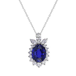 Ciondolo Halo ovale zaffiro blu scuro e collana di diamanti 2,25 carati