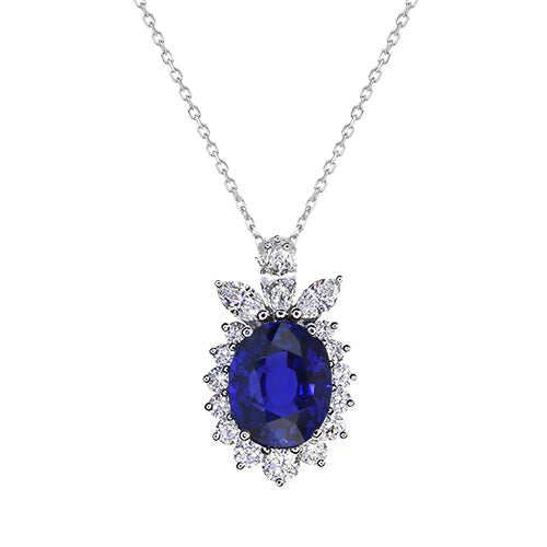 Ciondolo Halo ovale zaffiro blu scuro e collana di diamanti 2,25 carati - harrychadent.it