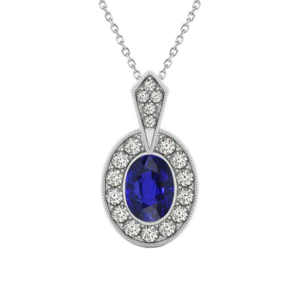 Ciondolo Halo ovale zaffiro blu scuro gioielli da donna 2,25 carati - harrychadent.it