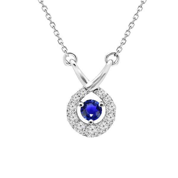 Ciondolo Halo rotondo Sri Lanka con zaffiro e collana di diamanti 1,25 carati - harrychadent.it