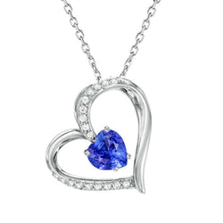 Ciondolo Love con zaffiro a cuore e diamante tondo in oro bianco 2 carati