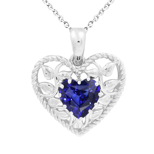 Ciondolo Solitario Cuore Zaffiro Blu Corda Stile Foglia 1,50 Carati - harrychadent.it