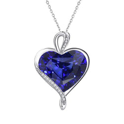 Ciondolo Solitario Cuore Zaffiro Blu Oro Bianco 14K 3,50 Carati