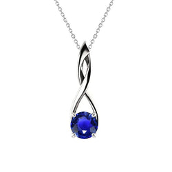 Ciondolo Solitario Rotondo Zaffiro Blu Prong Infinity Style 1 Carati