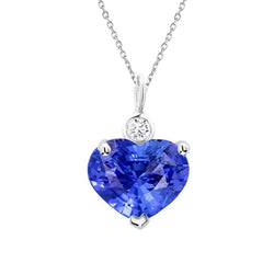 Ciondolo a cuore con zaffiro azzurro e diamanti oro 14K 3,50 carati