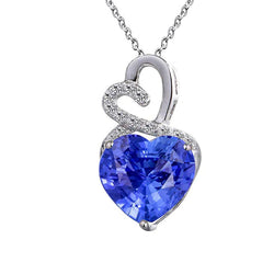Ciondolo a cuore con zaffiro azzurro e gioielli in oro 14K con diamanti da 3,75 carati