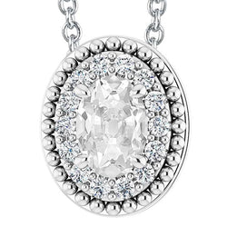 Ciondolo a forma di alone con gioielli da miniera con diamanti a taglio ovale da 8,50 carati in oro bianco 14 carati