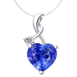 Ciondolo a forma di cuore con zaffiro azzurro e diamanti, 3,75 carati