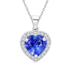 Ciondolo a forma di cuore con zaffiro azzurro e diamanti da donna Halo 5,50 carati
