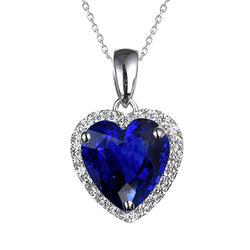 Ciondolo a forma di cuore con zaffiro di Ceylon e diamante Slide Halo 5,50 carati