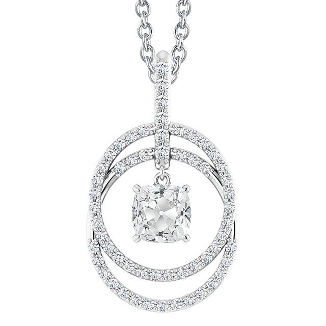 Cuscino con ciondolo a forma di cerchio con diamanti, taglio antico, 4 carati, set di punte 14K - harrychadent.it