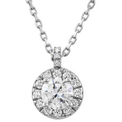 Ciondolo collana Halo con diamante rotondo 1.60 carati WG in catena in oro bianco 14 carati