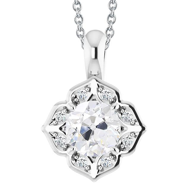 Ciondolo con diamanti rotondi 3 carati con catena scorrevole stile fiore in oro 14k - harrychadent.it
