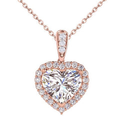 Ciondolo con diamante Halo a forma di cuore 2,75 carati in oro rosa 14K