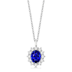 Ciondolo con zaffiro Ceylon ovale a forma di fiore di diamante Halo 2 carati
