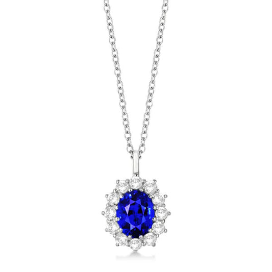 Ciondolo con zaffiro Ceylon ovale a forma di fiore di diamante Halo 2 carati - harrychadent.it
