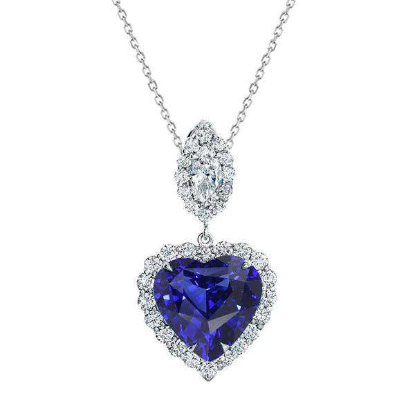 Ciondolo con zaffiro Halo Heart Marquise e diamante tondo 3,25 carati - harrychadent.it