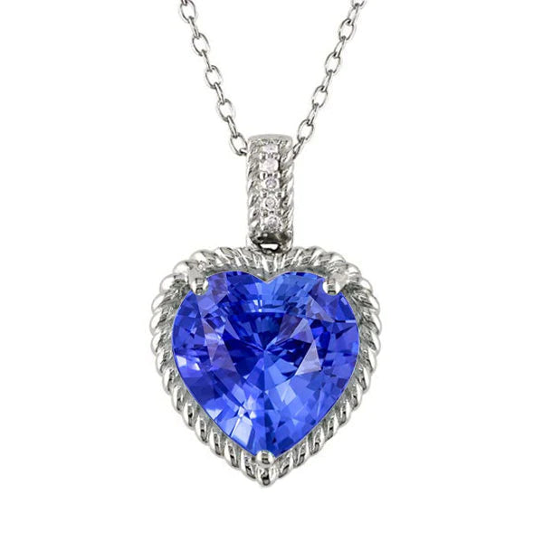 Ciondolo con zaffiro a forma di cuore e diamante rotondo stile corda 3,25 carati - harrychadent.it
