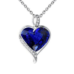Ciondolo con zaffiro blu a cuore e collana con diamanti rotondi 2,75 carati