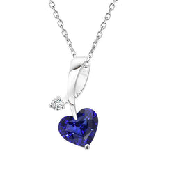 Ciondolo con zaffiro blu a forma di cuore e diamante rotondo stile intrecciato 2 carati