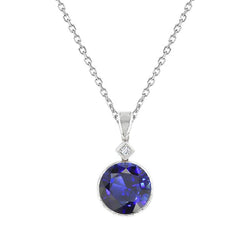 Ciondolo con zaffiro blu naturale rotondo e diamanti 2 pietre 1,75 carati