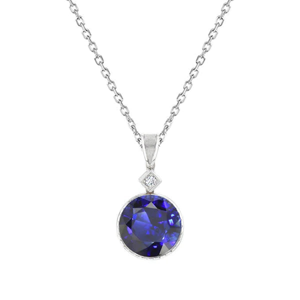 Ciondolo con zaffiro blu naturale rotondo e diamanti 2 pietre 1,75 carati - harrychadent.it