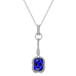 Ciondolo con zaffiro blu ovale e diamante rotondo oro 14K 1,75 carati