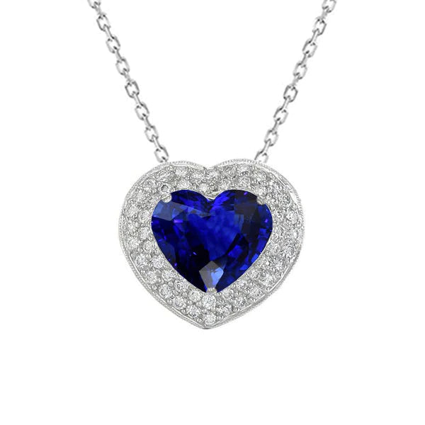Ciondolo con zaffiro blu scuro a forma di cuore in oro 14K e diamanti 3,50 carati - harrychadent.it